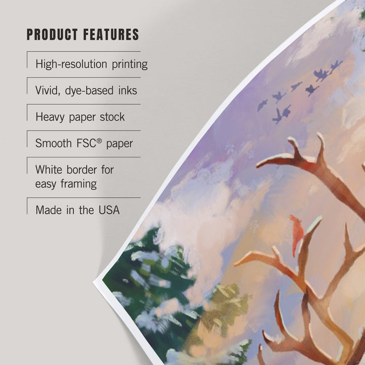 Holiday Tradition, Reindeer Sleigh Ride Through Mountain Snow, Art & Giclee Prints Art Lantern Press