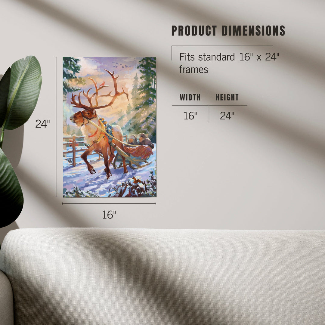 Holiday Tradition, Reindeer Sleigh Ride Through Mountain Snow, Art & Giclee Prints Art Lantern Press