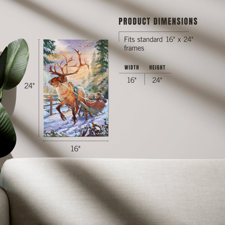 Holiday Tradition, Reindeer Sleigh Ride Through Mountain Snow, Art & Giclee Prints Art Lantern Press