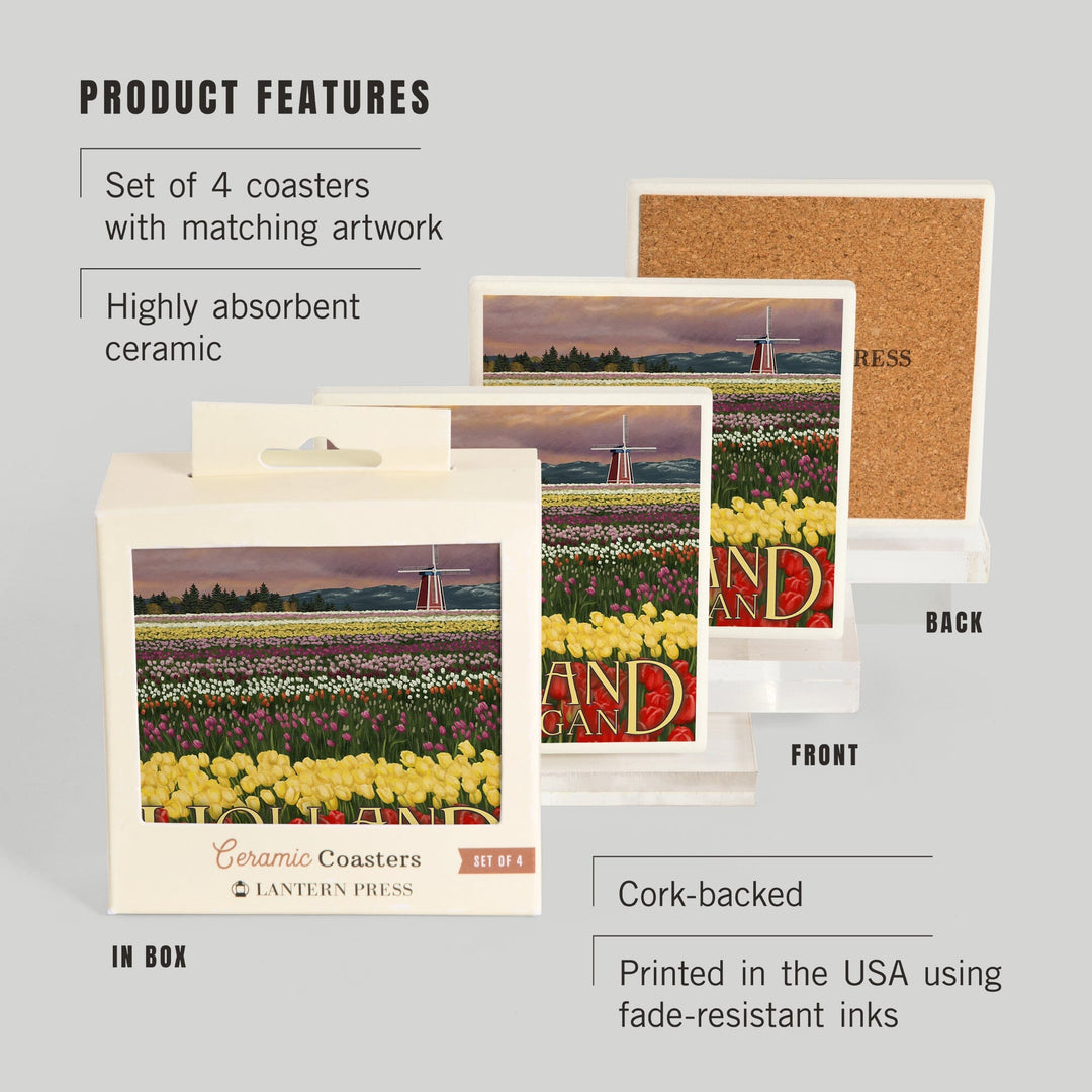 Holland, Michigan, Tulip Fields, Coasters Coasters Lantern Press