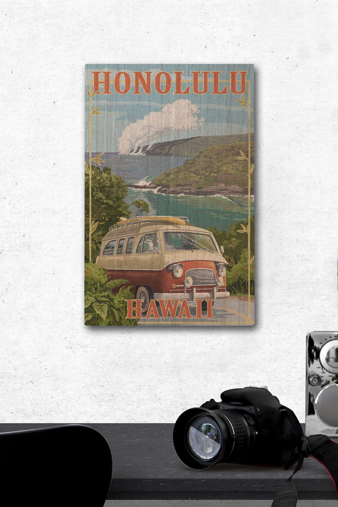 Honolulu, Hawaii, Camper Van, Lantern Press Artwork, Wood Signs and Postcards - Lantern Press