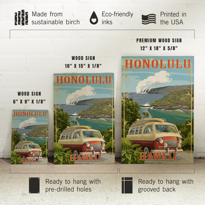 Honolulu, Hawaii, Camper Van, Lantern Press Artwork, Wood Signs and Postcards - Lantern Press