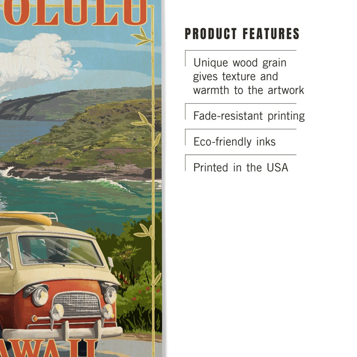 Honolulu, Hawaii, Camper Van, Lantern Press Artwork, Wood Signs and Postcards - Lantern Press
