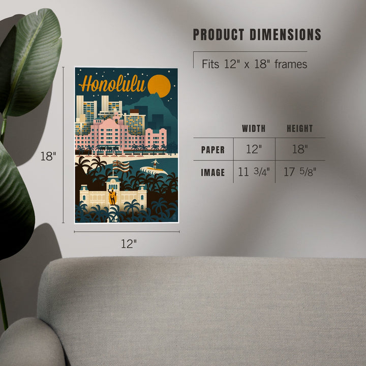 Honolulu, Hawaii, Retro Skyline, Art & Giclee Prints - Lantern Press