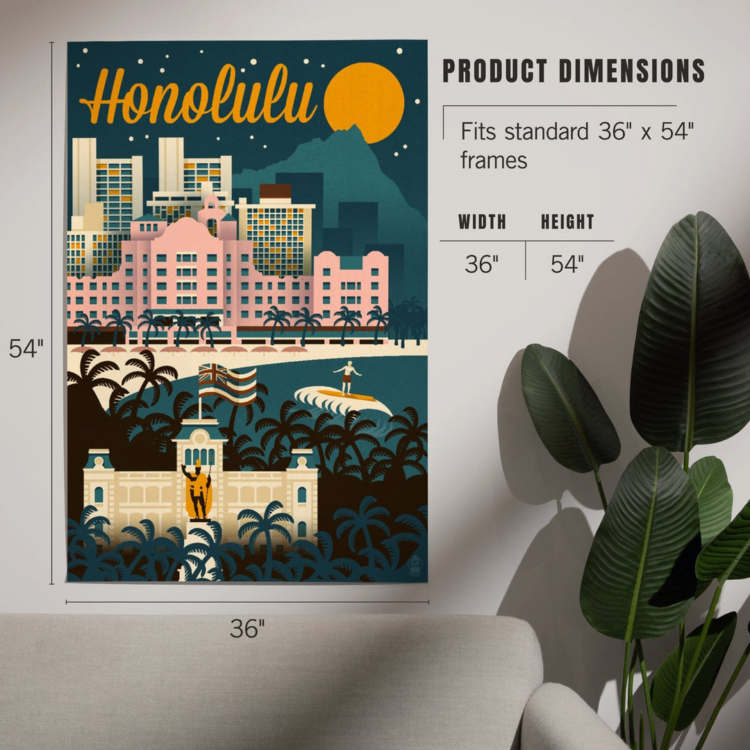 Honolulu, Hawaii, Retro Skyline, Art & Giclee Prints - Lantern Press