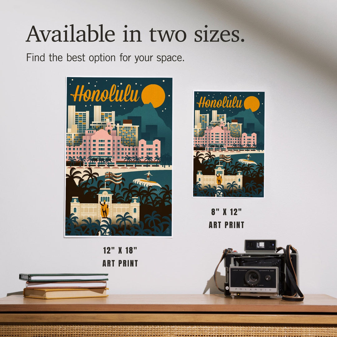 Honolulu, Hawaii, Retro Skyline, Art & Giclee Prints - Lantern Press