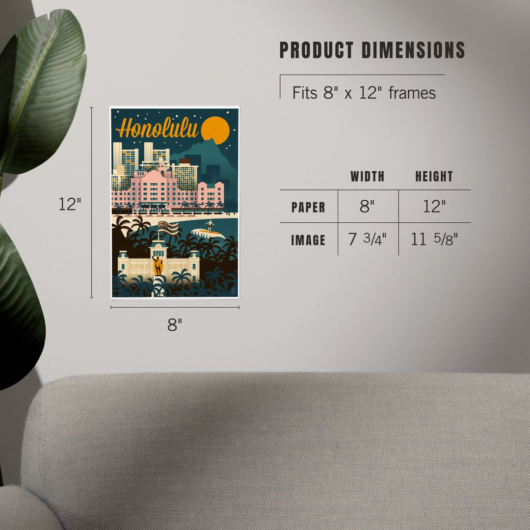 Honolulu, Hawaii, Retro Skyline, Art & Giclee Prints - Lantern Press