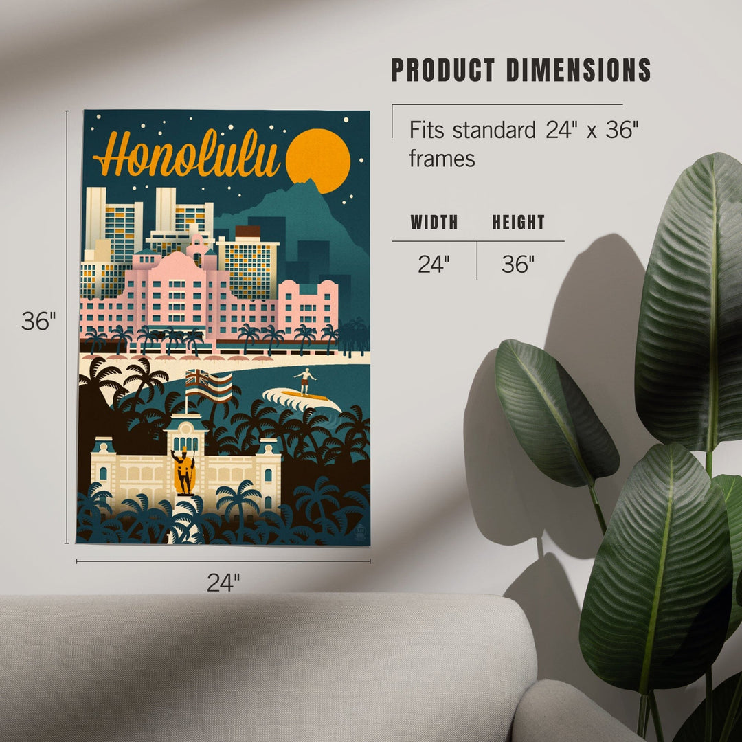Honolulu, Hawaii, Retro Skyline, Art & Giclee Prints - Lantern Press