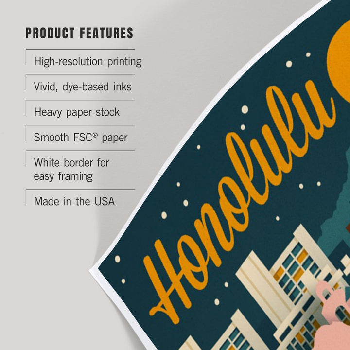 Honolulu, Hawaii, Retro Skyline, Art & Giclee Prints - Lantern Press