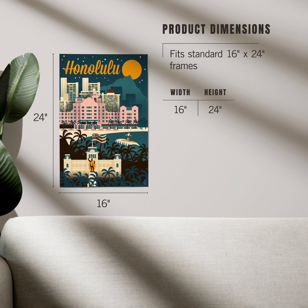 Honolulu, Hawaii, Retro Skyline, Art & Giclee Prints - Lantern Press