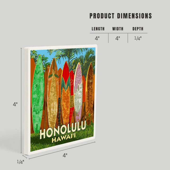 Honolulu, Hawaii, Surfboard Fence, Coasters Coasters Lantern Press