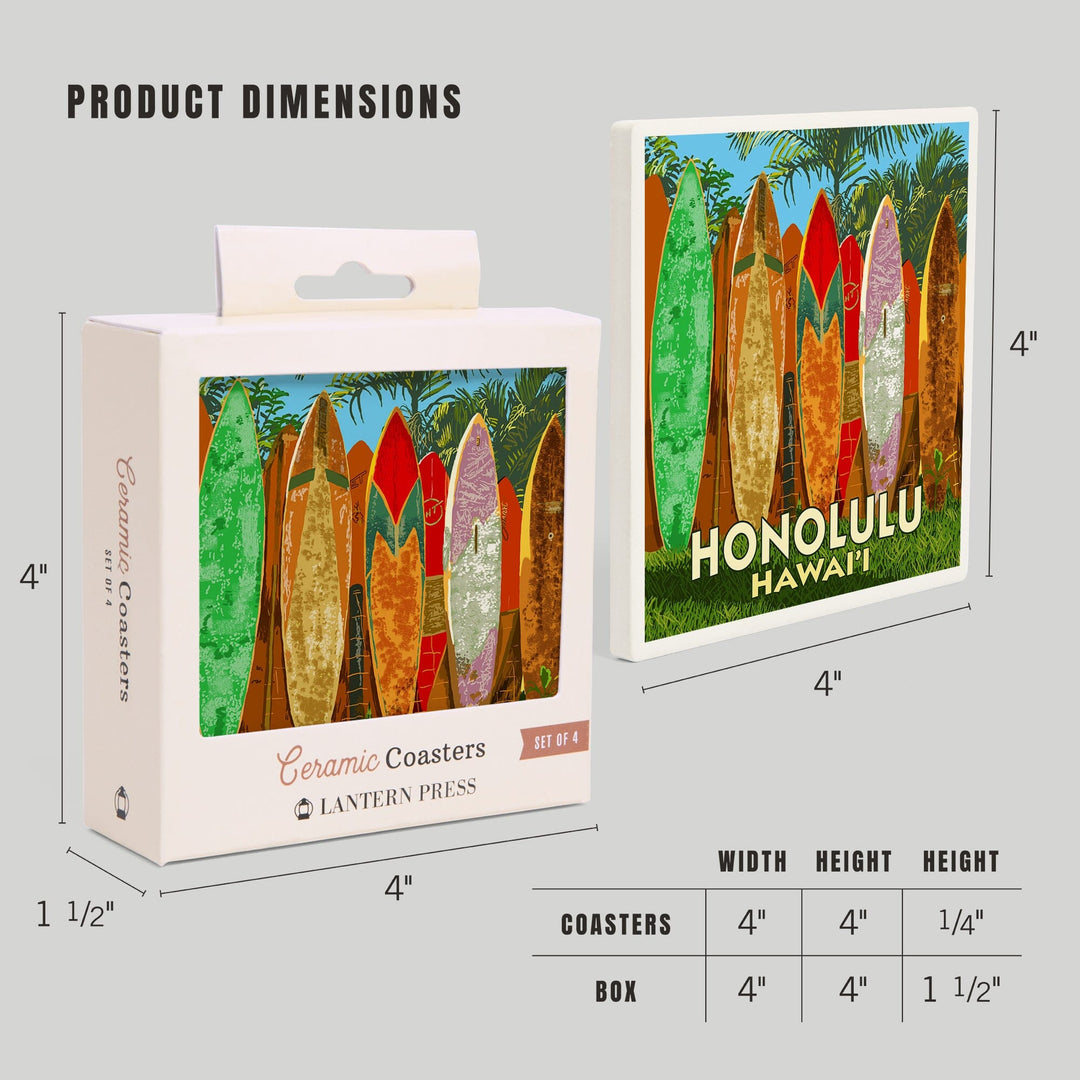 Honolulu, Hawaii, Surfboard Fence, Coasters Coasters Lantern Press