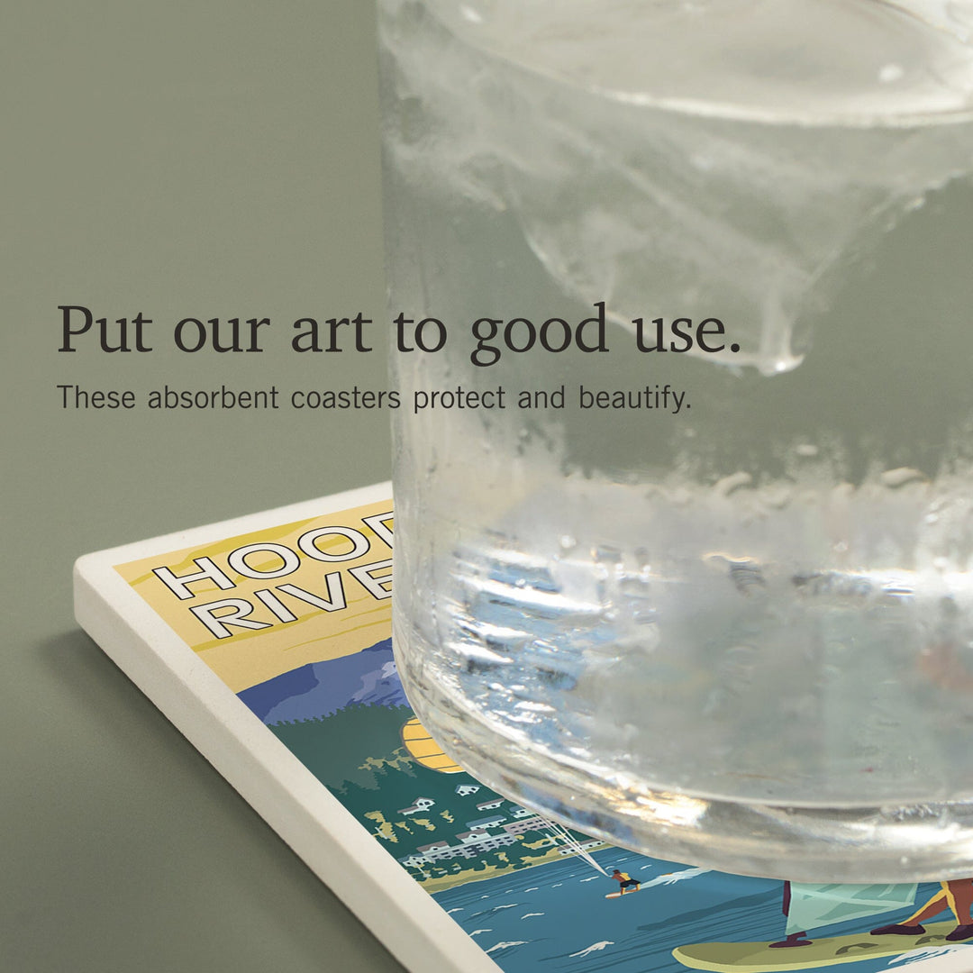 Hood River, Oregon, Wind Surfers and Kite Boarders, Coasters Coasters Lantern Press