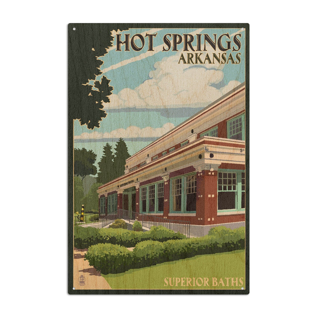 Hot Springs National Park, Arkansas, Superior Baths, Lantern Press Artwork, Wood Signs and Postcards - Lantern Press