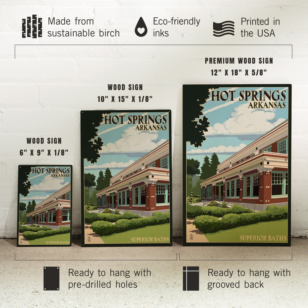 Hot Springs National Park, Arkansas, Superior Baths, Lantern Press Artwork, Wood Signs and Postcards - Lantern Press