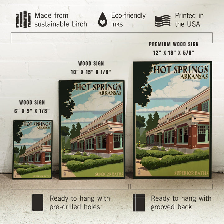 Hot Springs National Park, Arkansas, Superior Baths, Lantern Press Artwork, Wood Signs and Postcards - Lantern Press