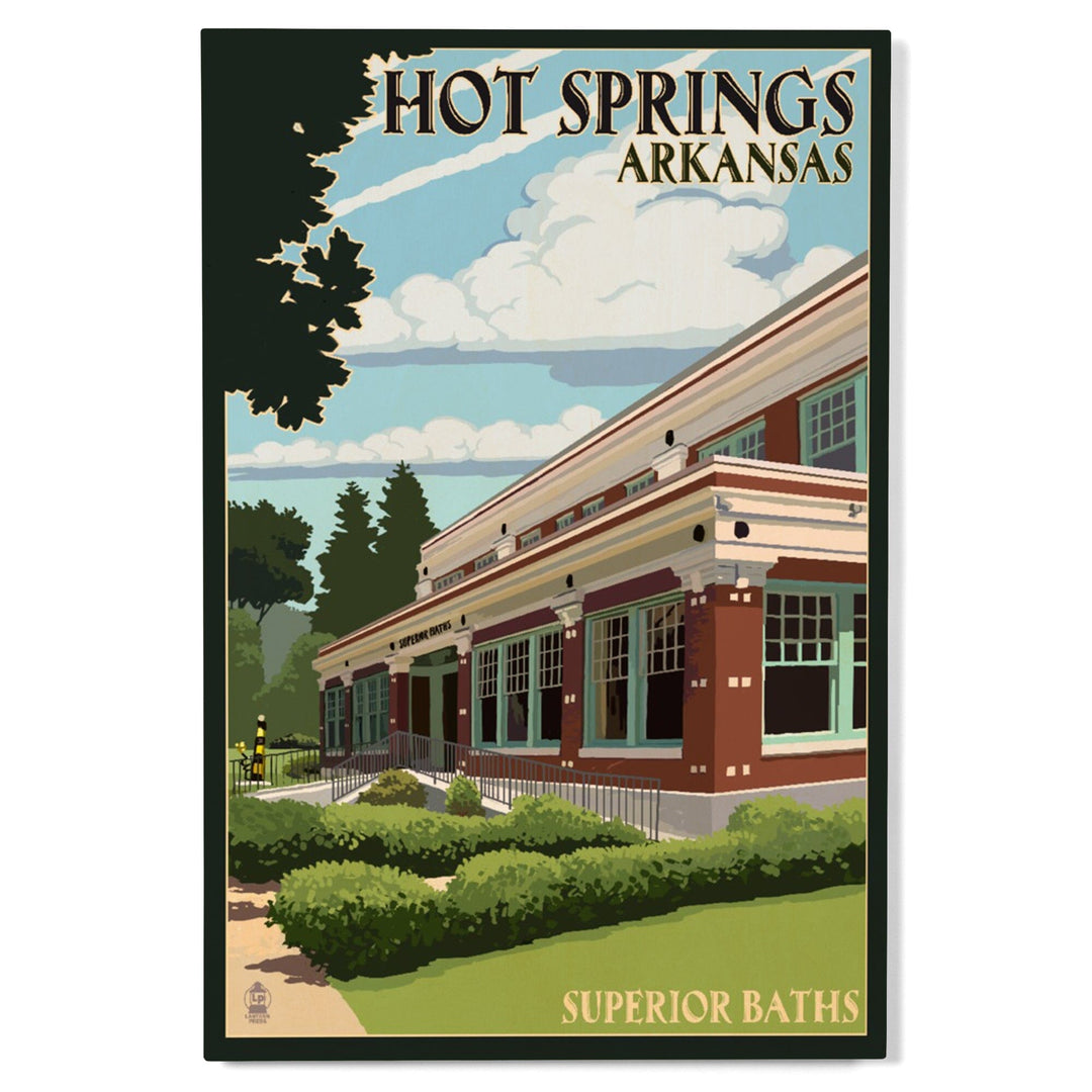 Hot Springs National Park, Arkansas, Superior Baths, Lantern Press Artwork, Wood Signs and Postcards - Lantern Press