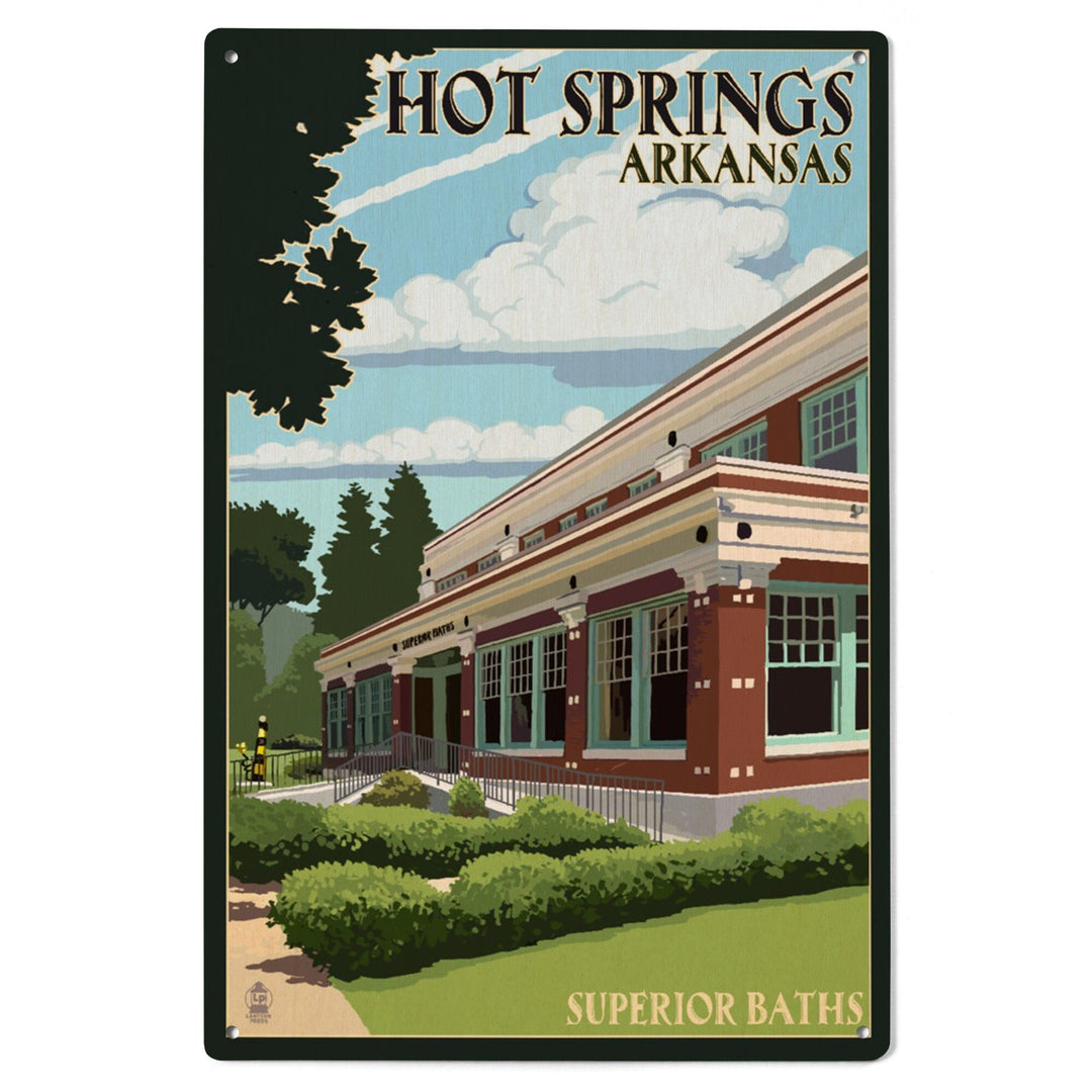 Hot Springs National Park, Arkansas, Superior Baths, Lantern Press Artwork, Wood Signs and Postcards - Lantern Press