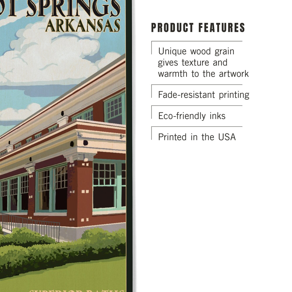 Hot Springs National Park, Arkansas, Superior Baths, Lantern Press Artwork, Wood Signs and Postcards - Lantern Press