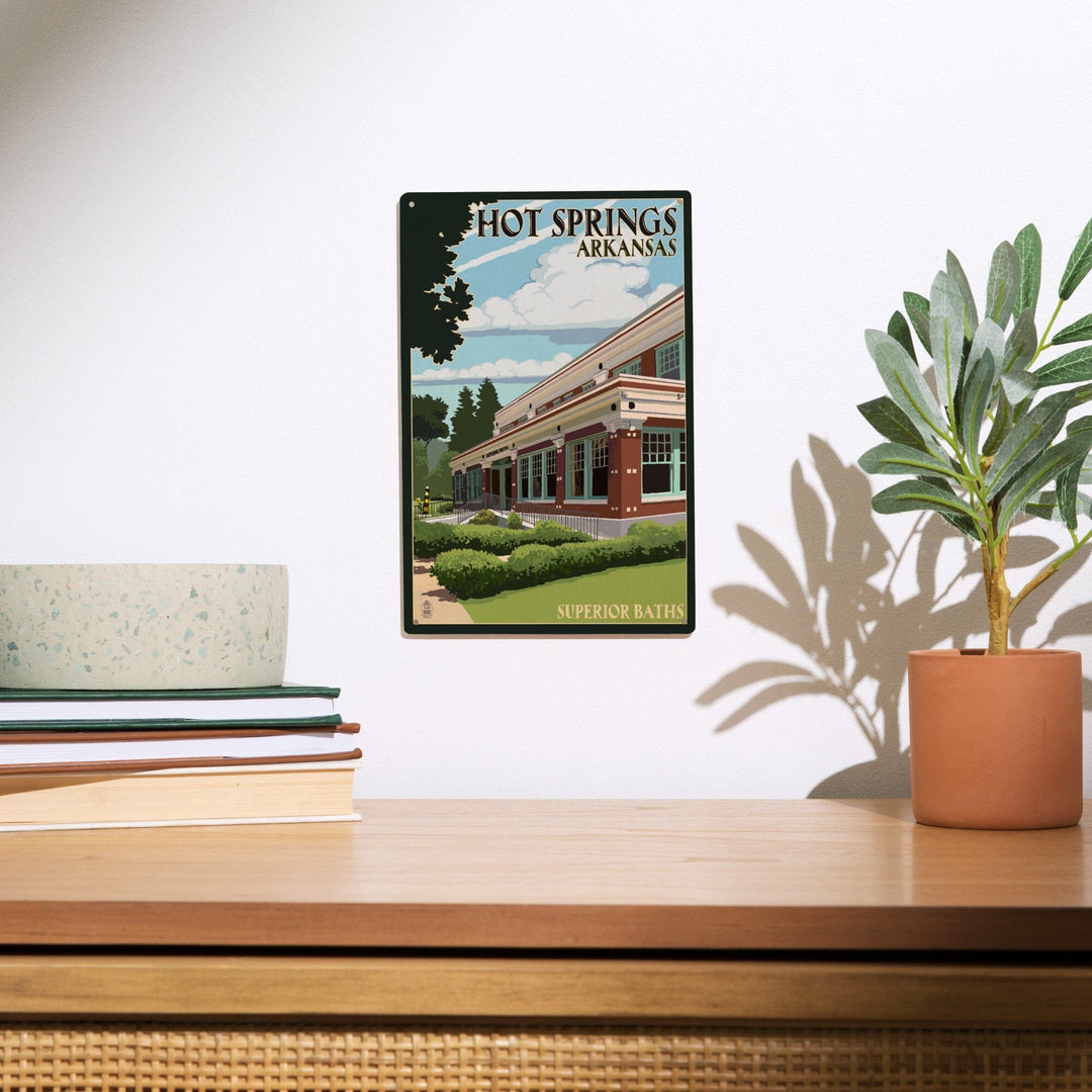 Hot Springs National Park, Arkansas, Superior Baths, Lantern Press Artwork, Wood Signs and Postcards - Lantern Press