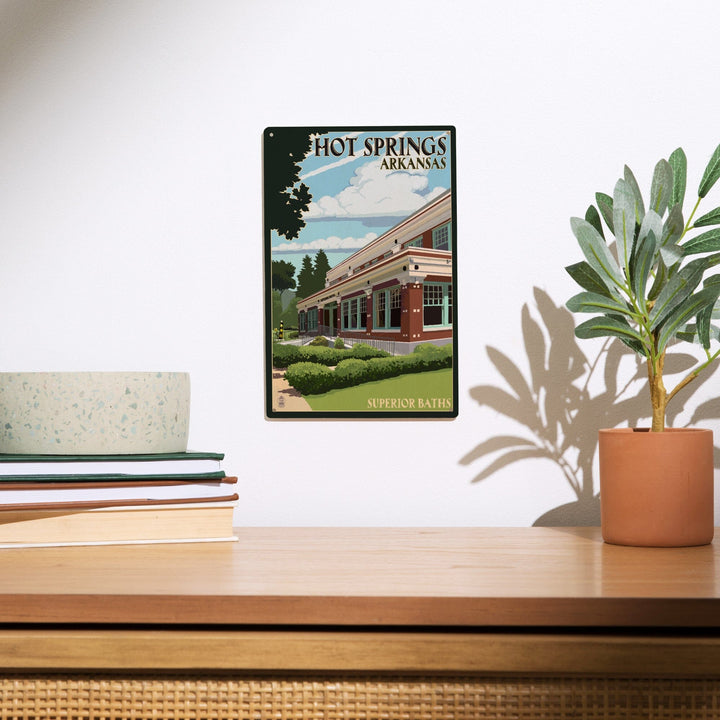 Hot Springs National Park, Arkansas, Superior Baths, Lantern Press Artwork, Wood Signs and Postcards - Lantern Press