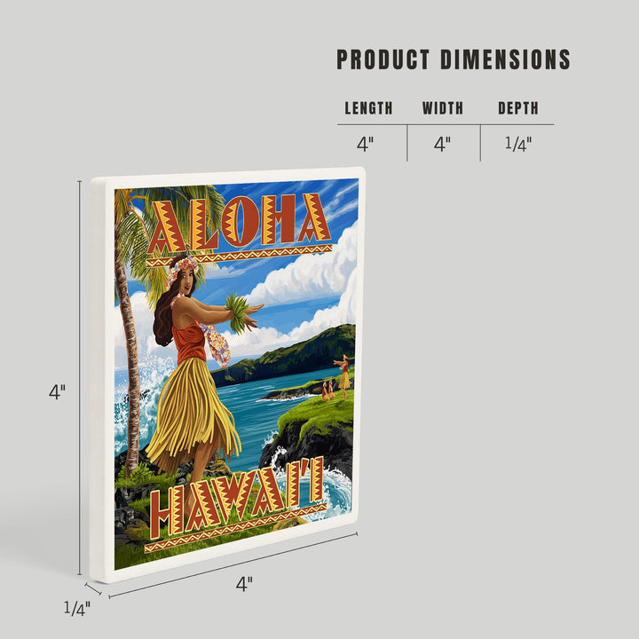 Hula Girl on Coast, Aloha Hawaii, Coasters Coasters Lantern Press