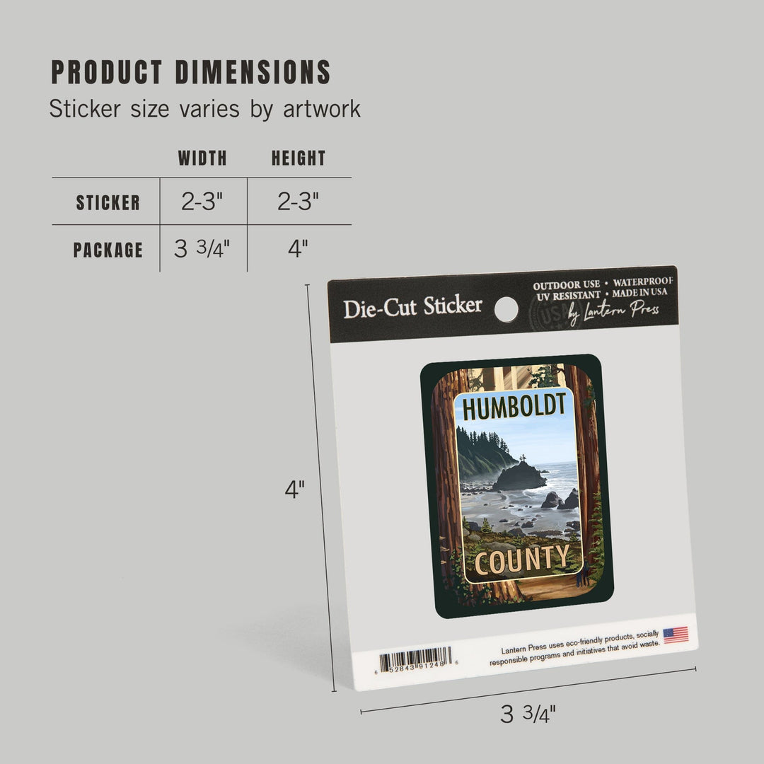 Humboldt County, California, Redwoods, Beach Inset, Contour, Vinyl Sticker Sticker Lantern Press