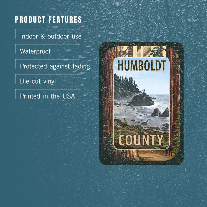 Humboldt County, California, Redwoods, Beach Inset, Contour, Vinyl Sticker Sticker Lantern Press