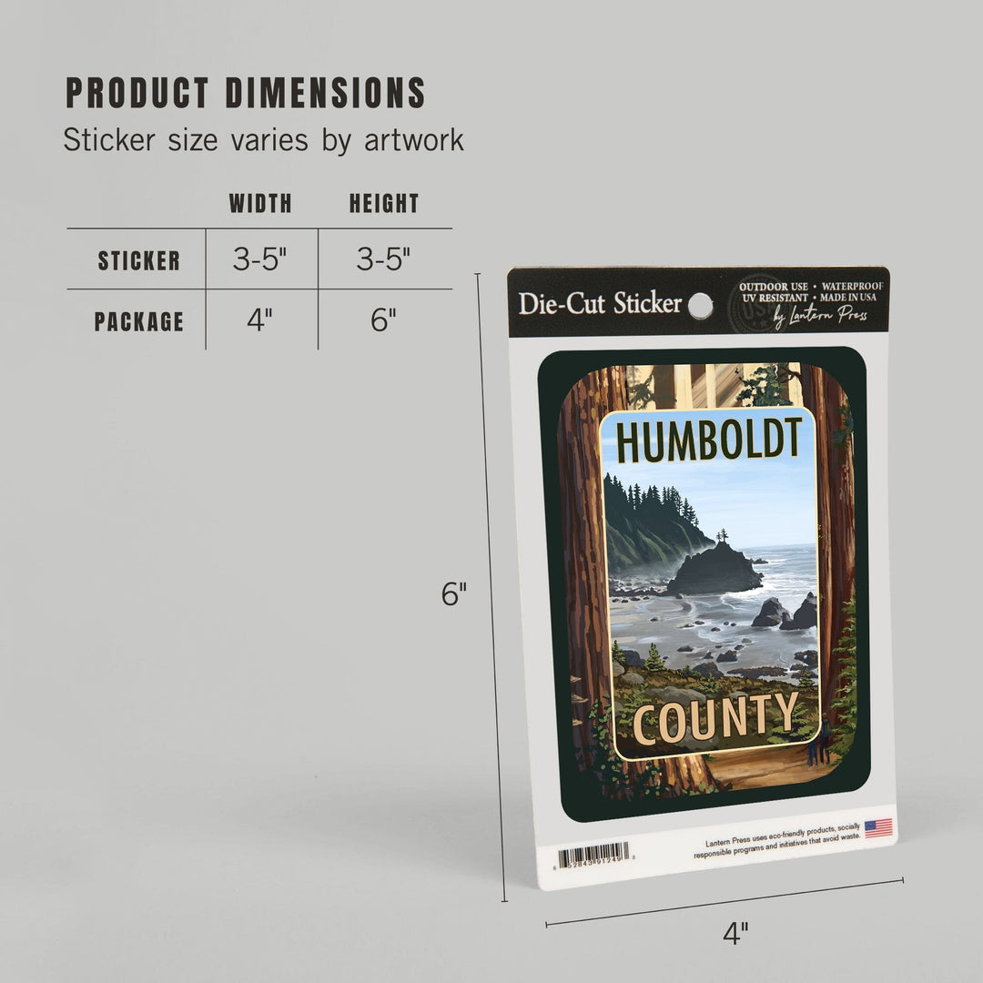 Humboldt County, California, Redwoods, Beach Inset, Contour, Vinyl Sticker Sticker Lantern Press