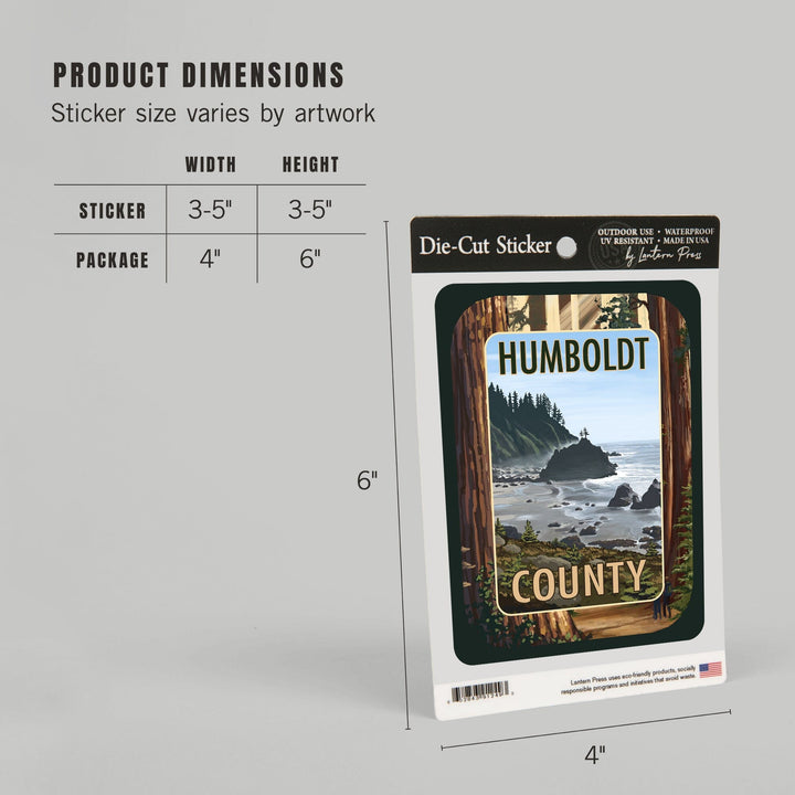 Humboldt County, California, Redwoods, Beach Inset, Contour, Vinyl Sticker Sticker Lantern Press