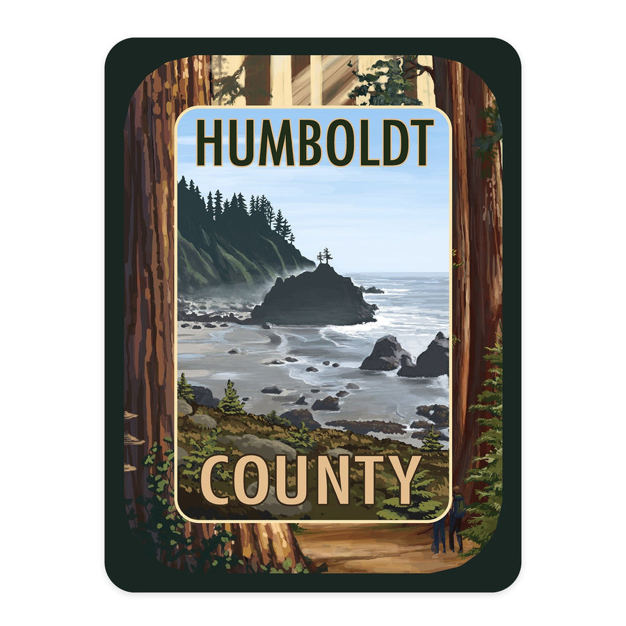 Humboldt County, California, Redwoods, Beach Inset, Contour, Vinyl Sticker Sticker Lantern Press