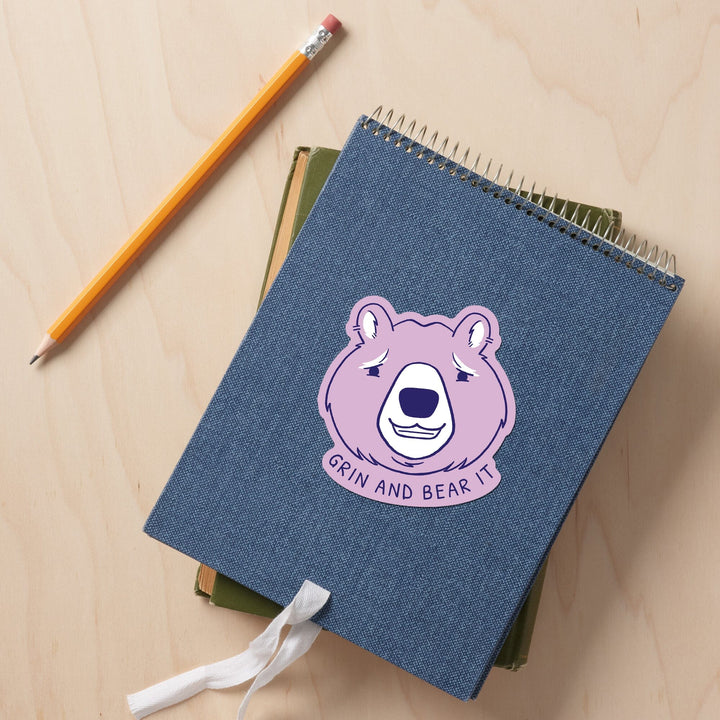 Humorous Animals Collection, Bear, Grin And Bear It, Contour, Vinyl Sticker - Lantern Press