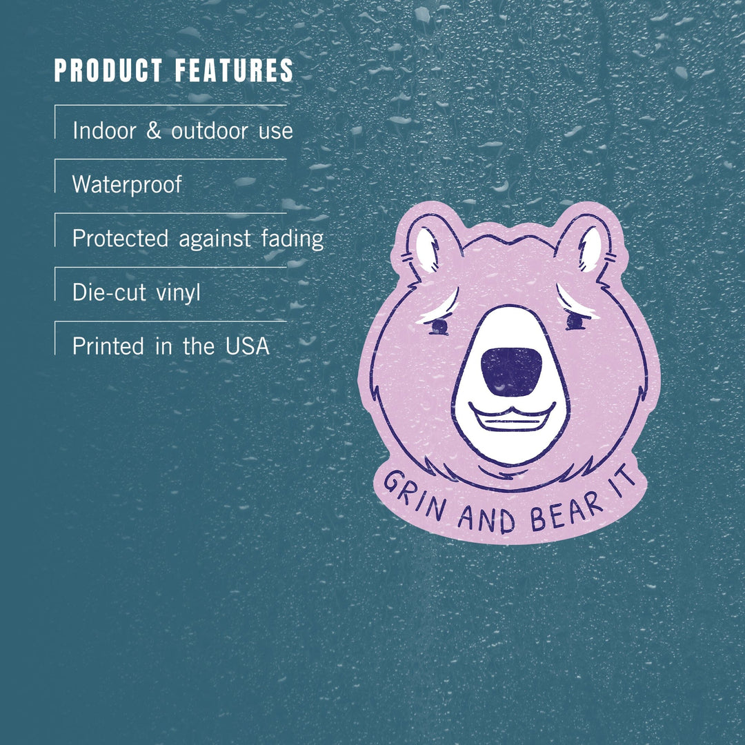 Humorous Animals Collection, Bear, Grin And Bear It, Contour, Vinyl Sticker - Lantern Press
