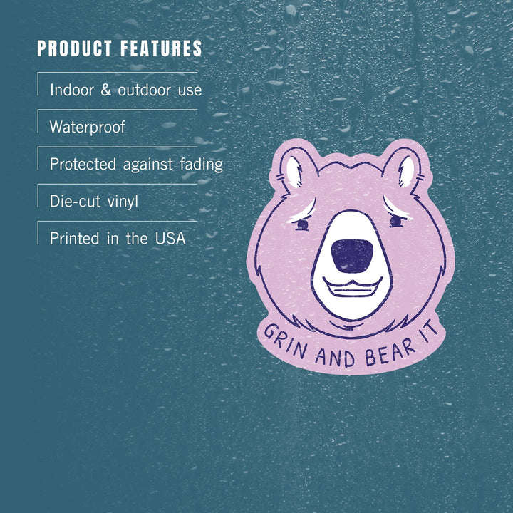 Humorous Animals Collection, Bear, Grin And Bear It, Contour, Vinyl Sticker - Lantern Press