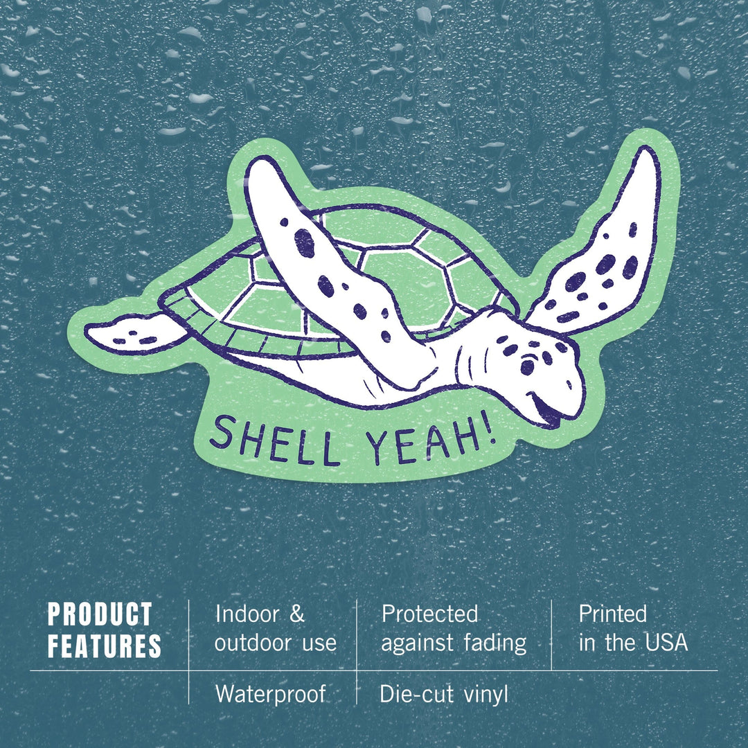 Humorous Animals Collection, Turtle, Shell Yeah, Contour, Vinyl Sticker - Lantern Press