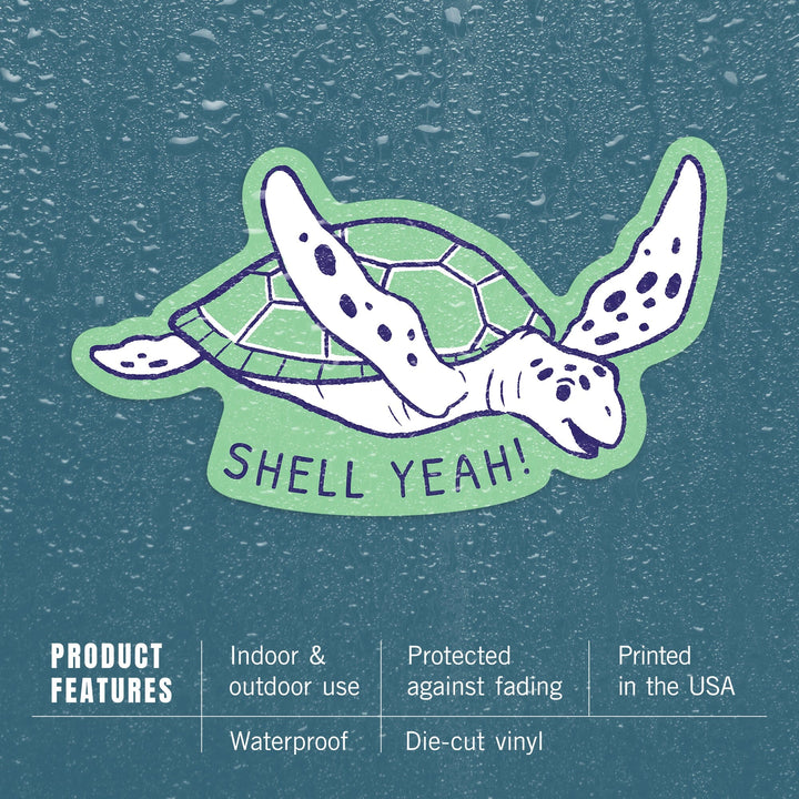 Humorous Animals Collection, Turtle, Shell Yeah, Contour, Vinyl Sticker - Lantern Press