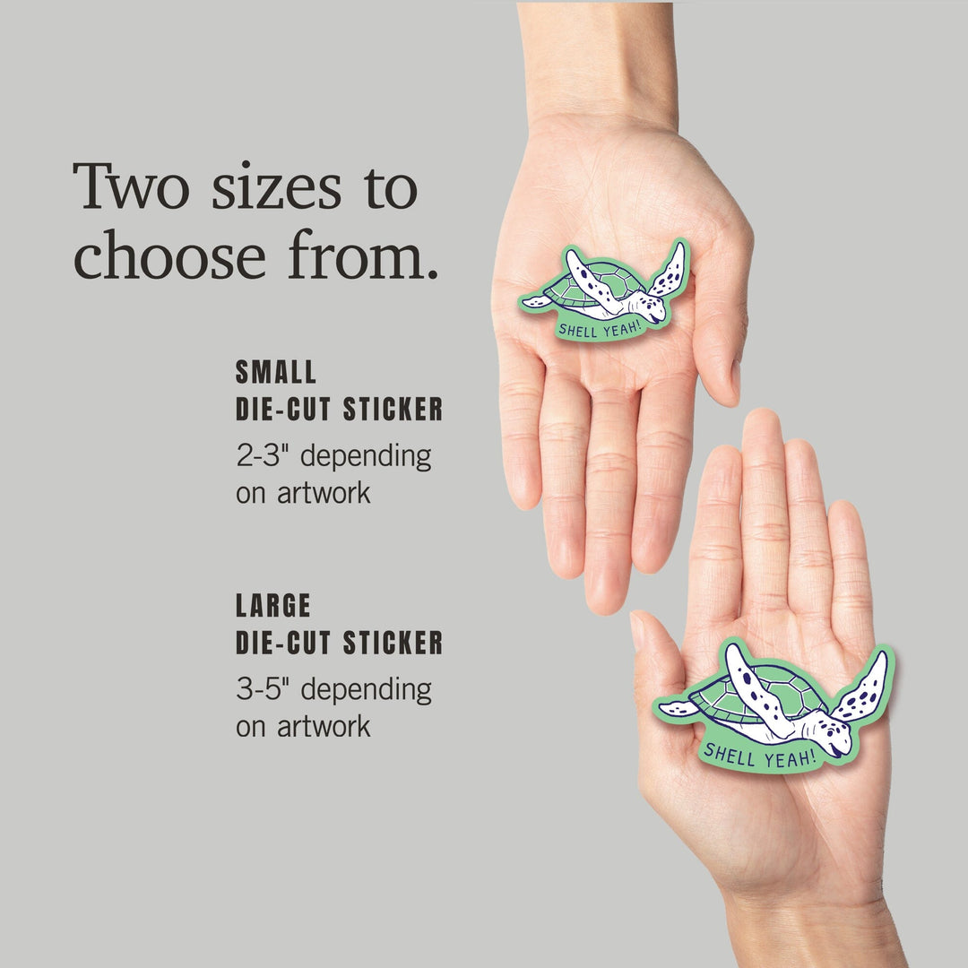 Humorous Animals Collection, Turtle, Shell Yeah, Contour, Vinyl Sticker - Lantern Press