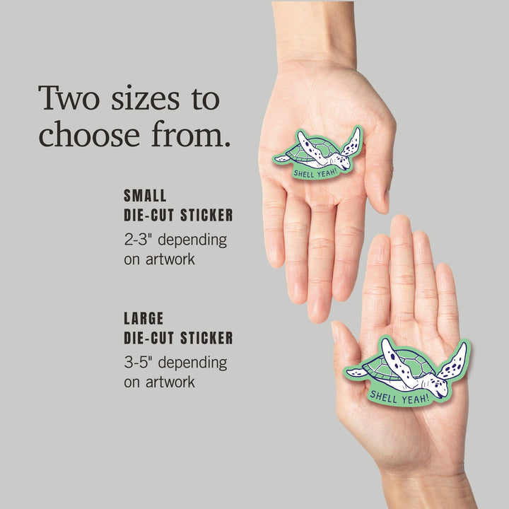 Humorous Animals Collection, Turtle, Shell Yeah, Contour, Vinyl Sticker - Lantern Press