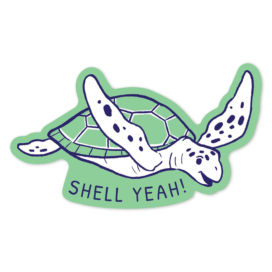 Humorous Animals Collection, Turtle, Shell Yeah, Contour, Vinyl Sticker - Lantern Press