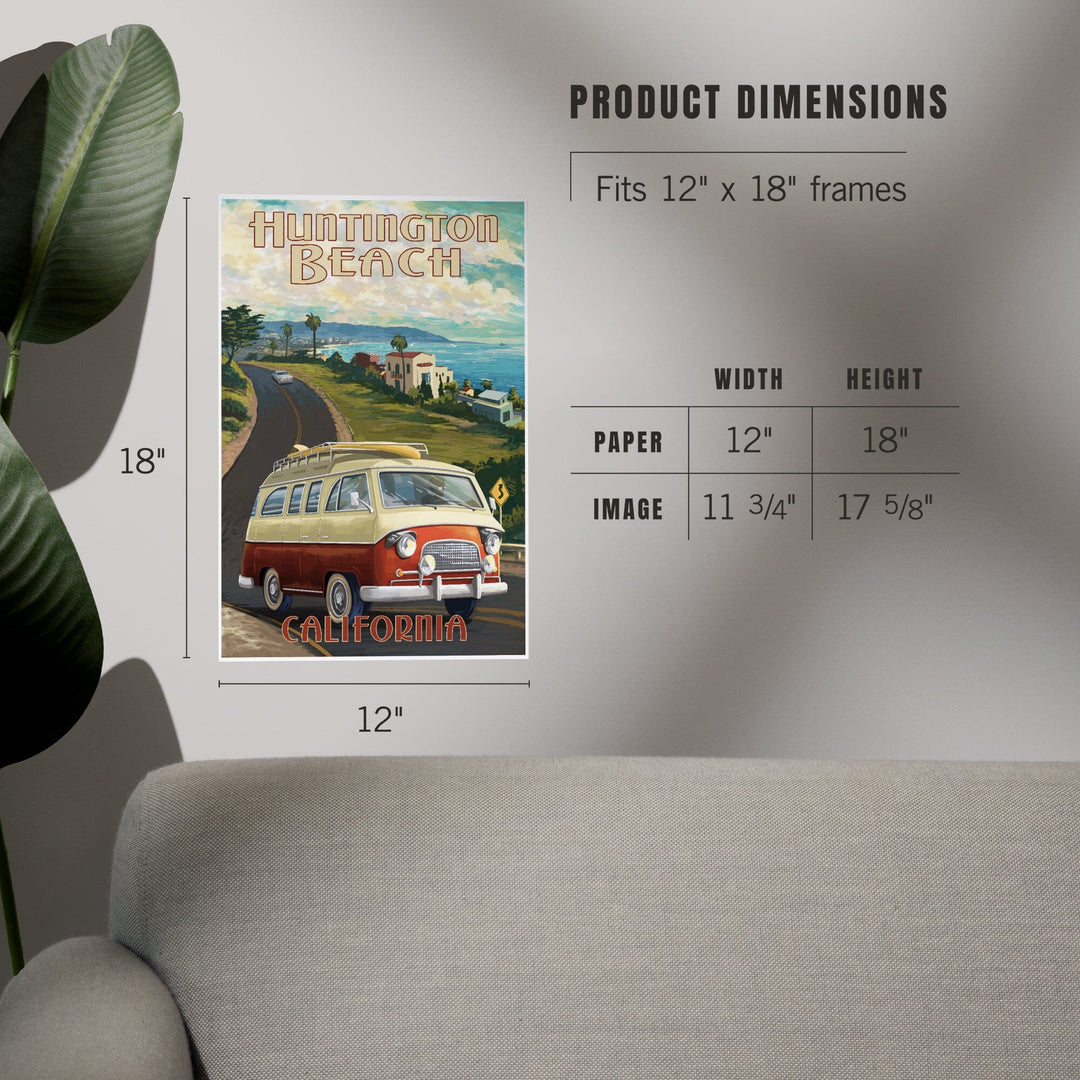 Huntington Beach, California, Camper Van, Art & Giclee Prints - Lantern Press