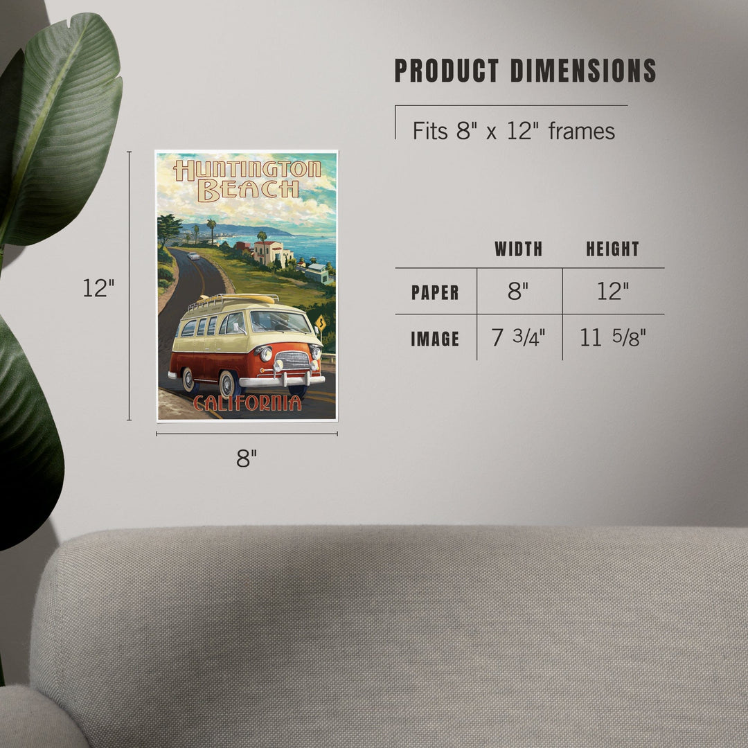Huntington Beach, California, Camper Van, Art & Giclee Prints - Lantern Press