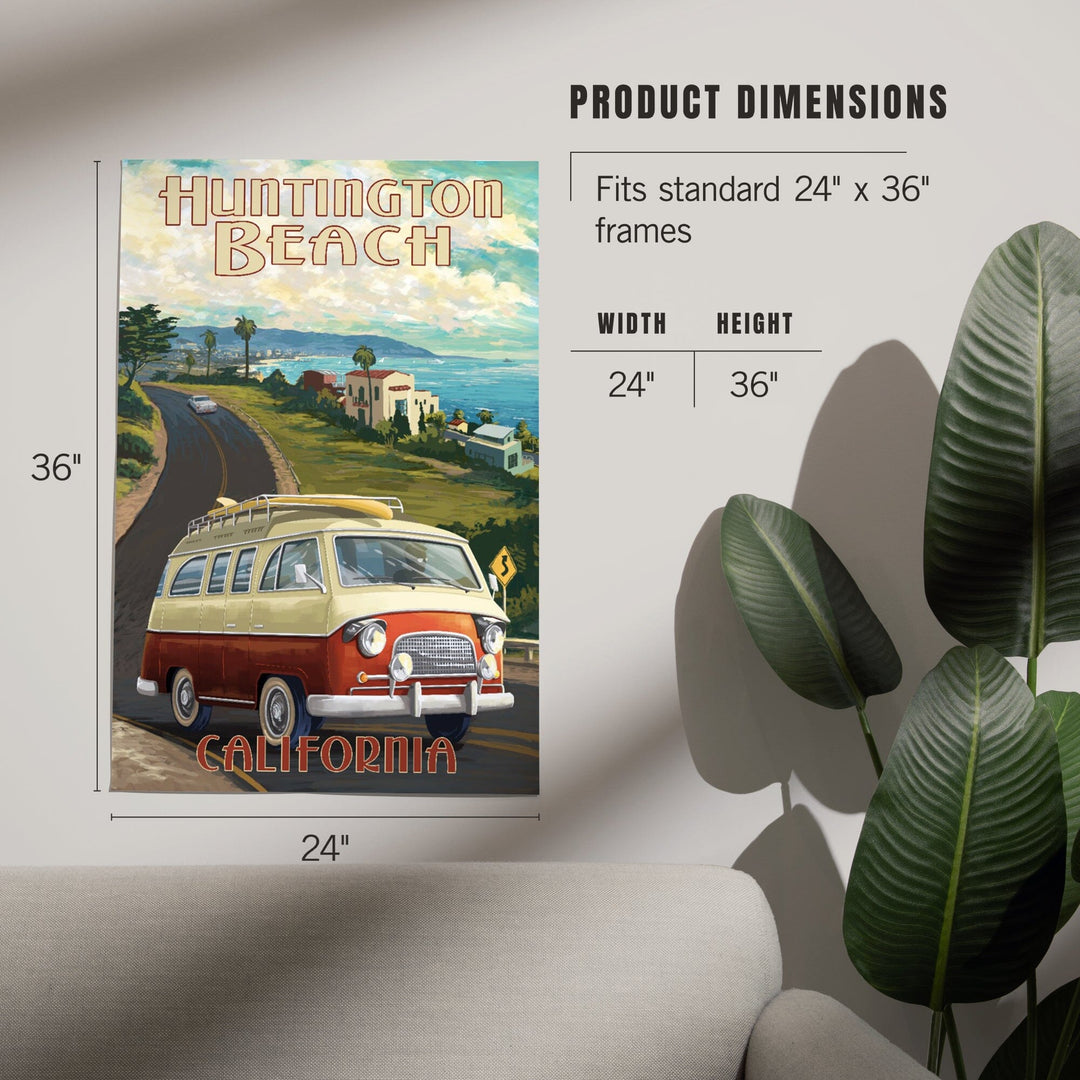 Huntington Beach, California, Camper Van, Art & Giclee Prints - Lantern Press
