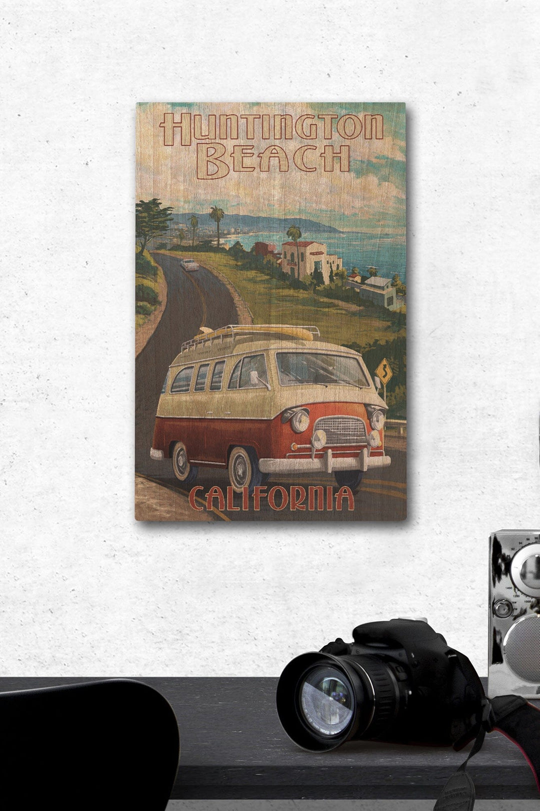 Huntington Beach, California, Camper Van, Lantern Press Artwork, Wood Signs and Postcards - Lantern Press