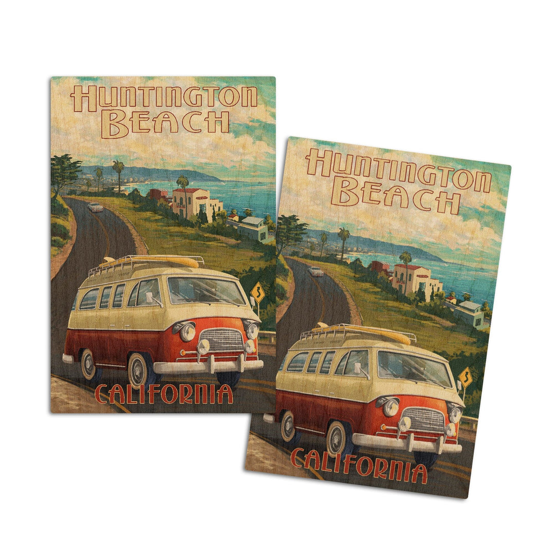 Huntington Beach, California, Camper Van, Lantern Press Artwork, Wood Signs and Postcards - Lantern Press