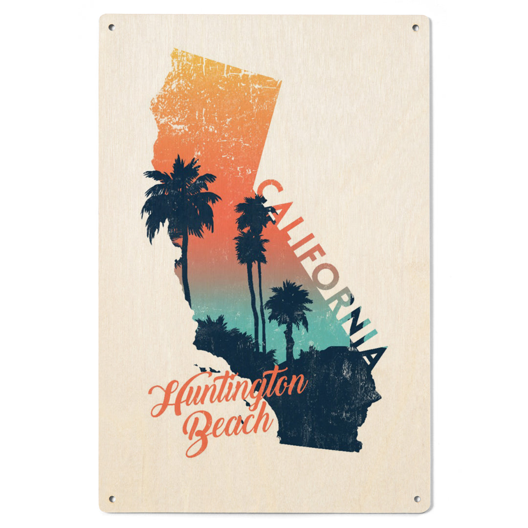 Huntington Beach, California, State Abstract, Palm Scene, Wood Signs and Postcards Wood Lantern Press