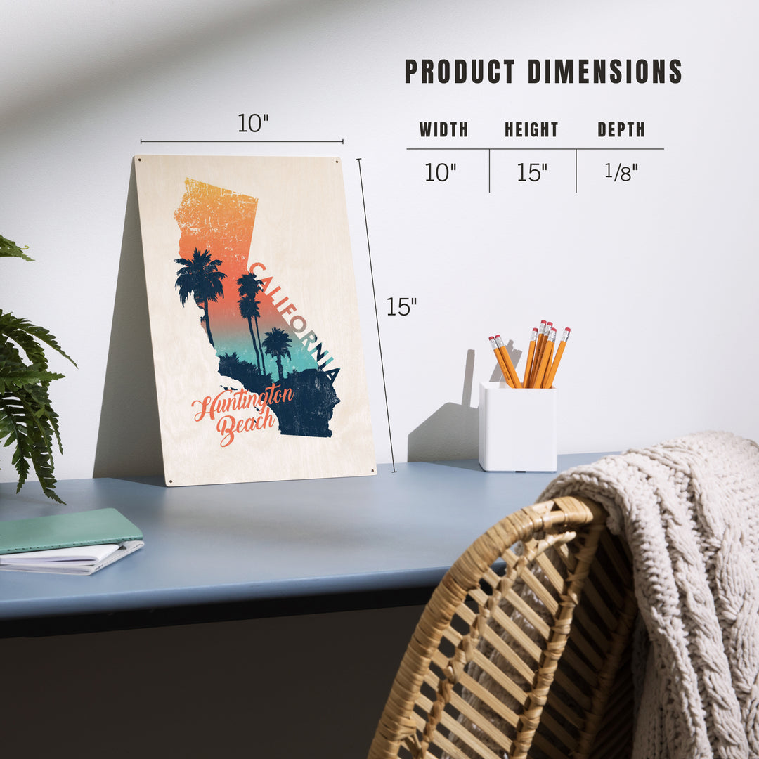 Huntington Beach, California, State Abstract, Palm Scene, Wood Signs and Postcards Wood Lantern Press