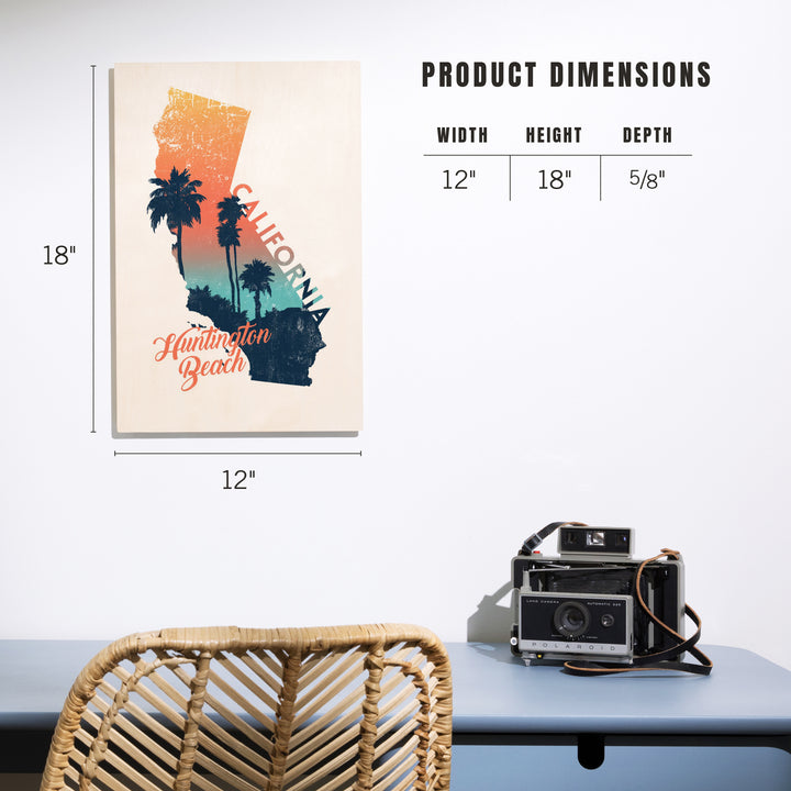 Huntington Beach, California, State Abstract, Palm Scene, Wood Signs and Postcards Wood Lantern Press