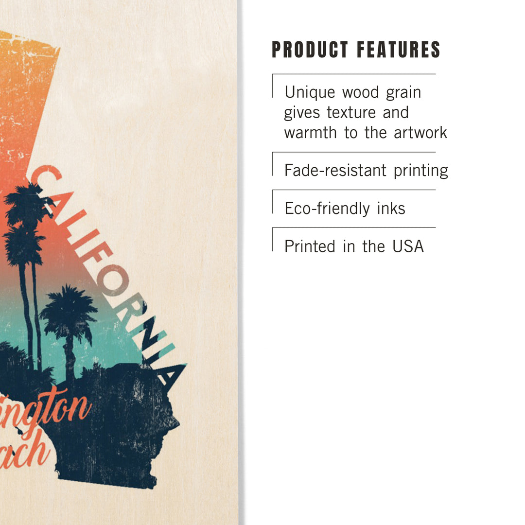 Huntington Beach, California, State Abstract, Palm Scene, Wood Signs and Postcards Wood Lantern Press