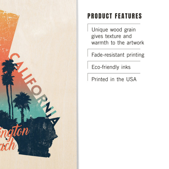 Huntington Beach, California, State Abstract, Palm Scene, Wood Signs and Postcards Wood Lantern Press