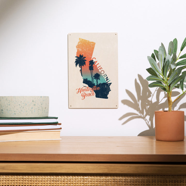 Huntington Beach, California, State Abstract, Palm Scene, Wood Signs and Postcards Wood Lantern Press